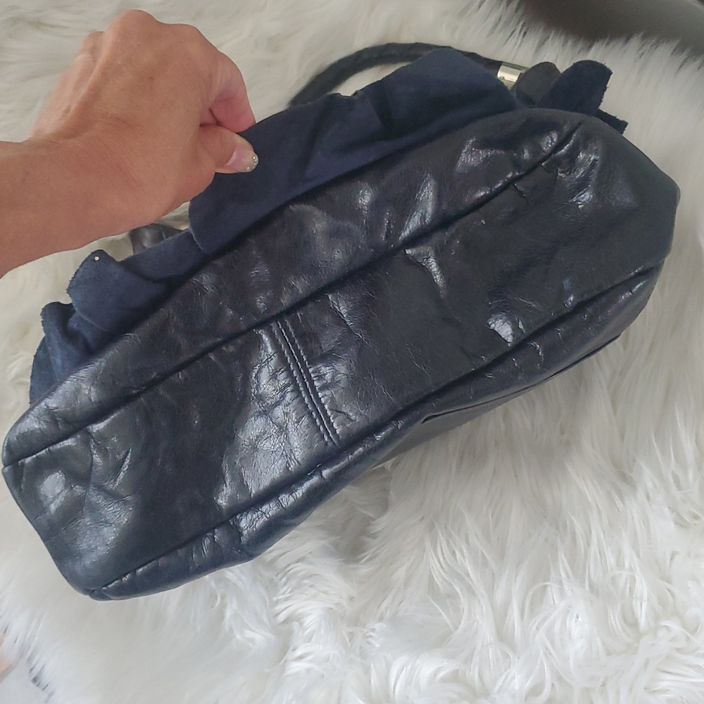 Vintage Susan Farber Black Real Leather Studded Ruffle Hobo Shoulder Bag - Picture 7 of 11